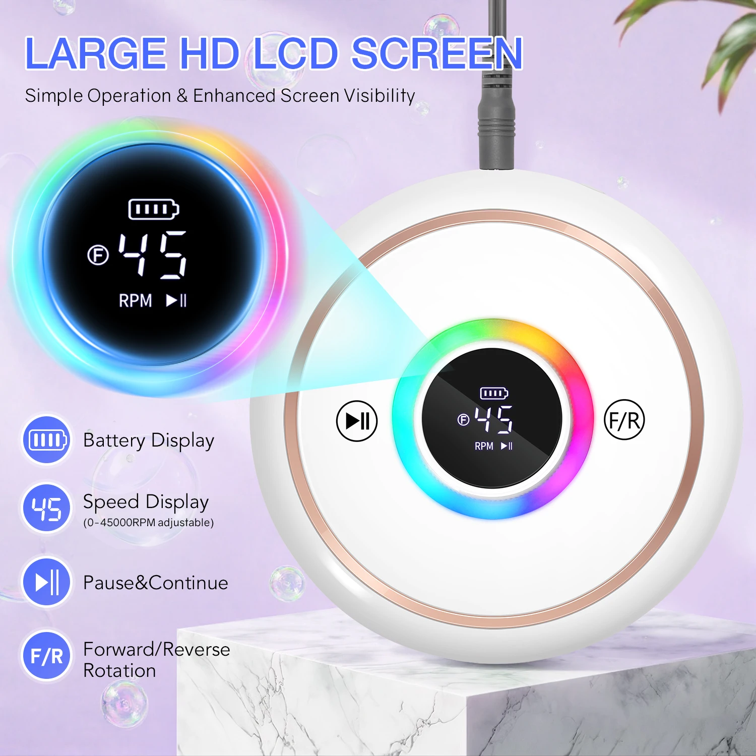 Ponceuse à ongles électrique professionnelle 45000 tr/min, perceuse à ongles Portable, ponceuse à ongles Rechargeable avec stylos de Base pour manucure Sal