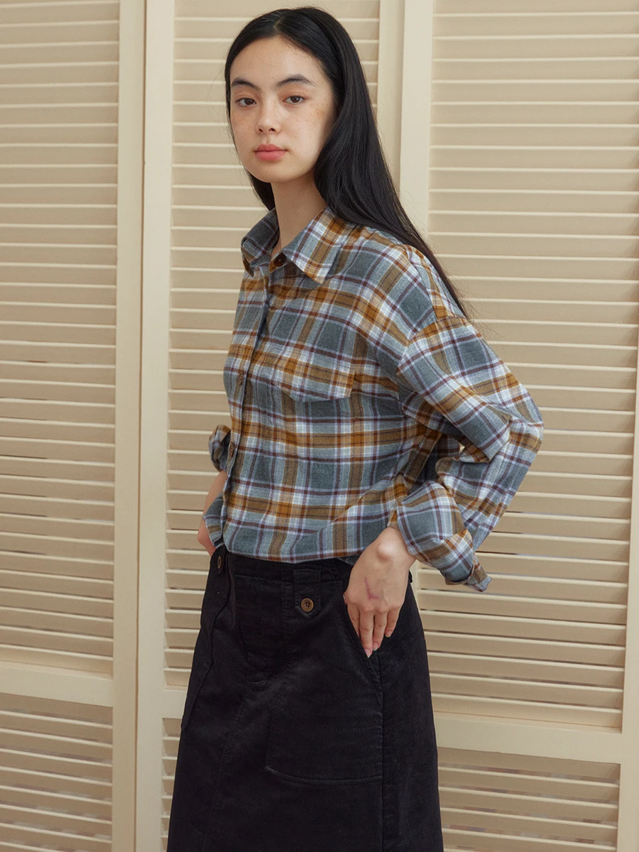 

Hereaoss Autumn Winter ort Pure Cotton Flannel Plaid Casual Commute irt Women's Loose Fit Long Sve 50cm-65cm irt