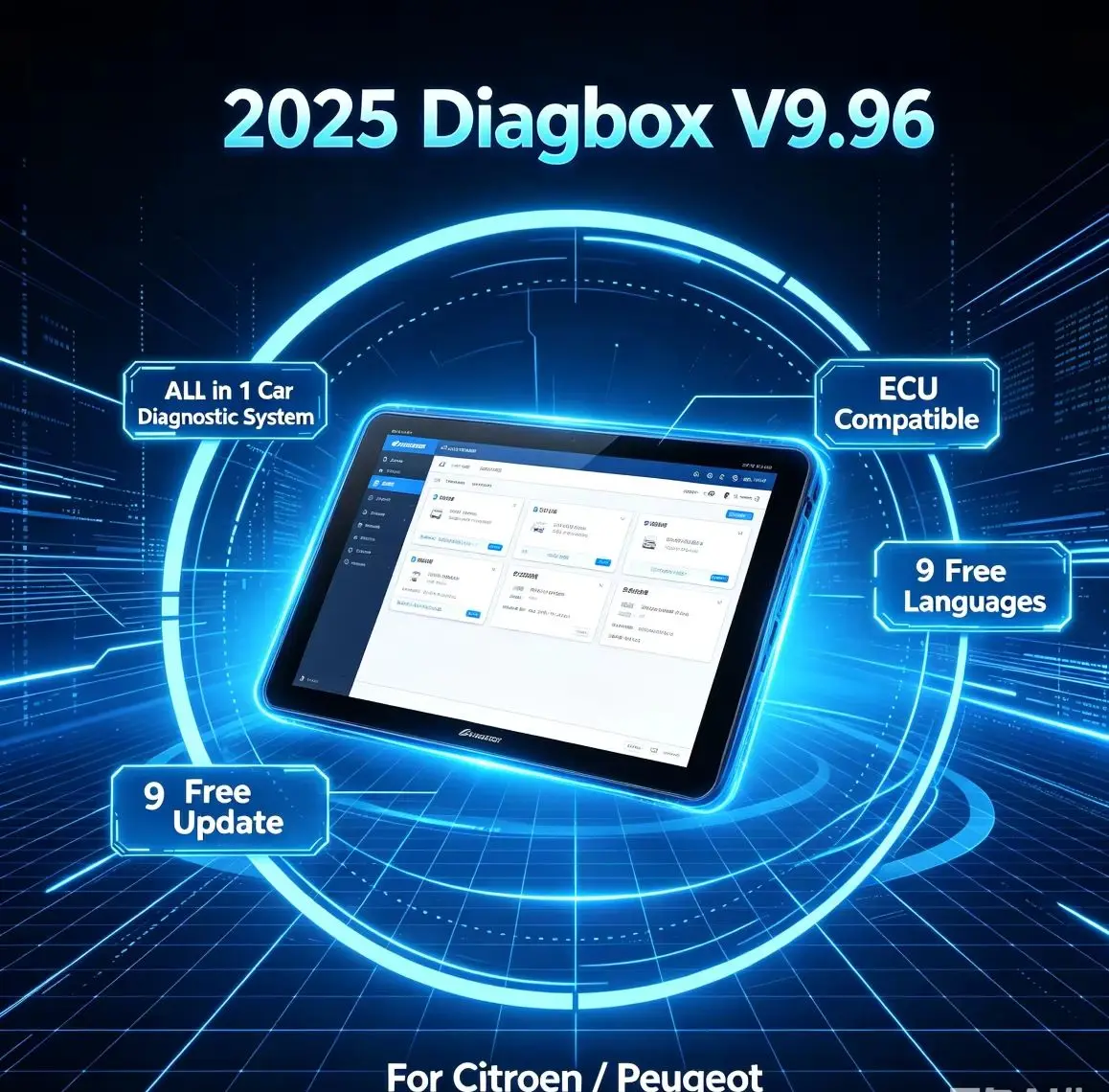 2025 Diagbox V9.96 Car Diagnostic Tool ALL in 1 for Citroen/Peugeot 9 Languages Free Update OBD2 Scanner ECU Compatible