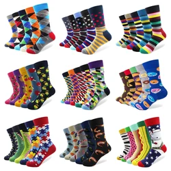 5 Pair/lot Men's Colorful Funny Argyle Combed Cotton Socks Bright Men Long Crew Dress Socks US Size 7.5-12