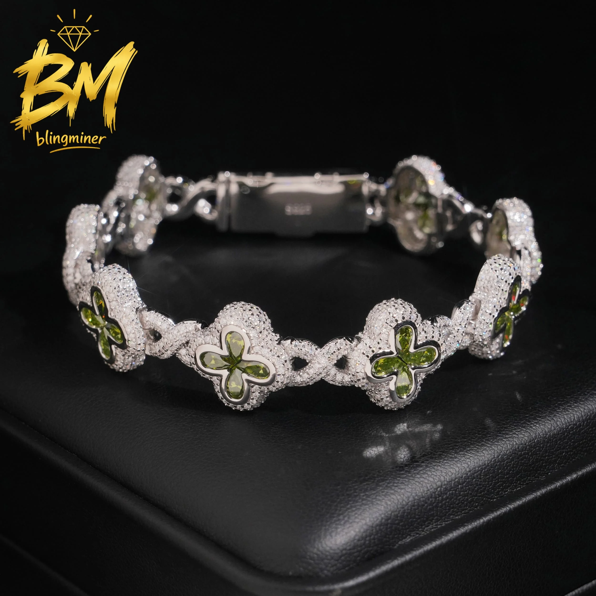 Blingminer Luxury Color Cross VVS Moissanite Bracelet Iced Out Cuban Chain For Men Women S925 Silver Jewelry Pass Diamonds Teste
