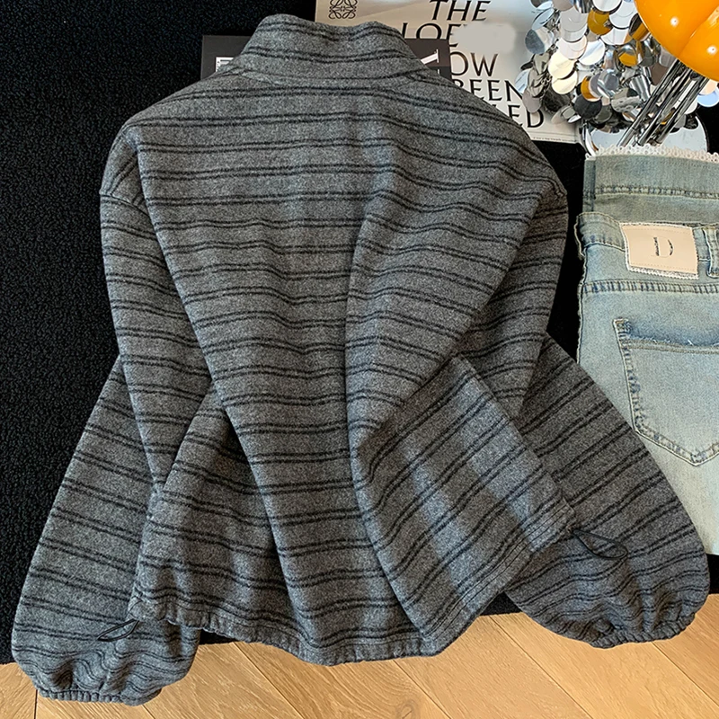 Fall Winter Mock Neck Pullover Women Casual Solid Striped Loose Jumper Lazy Wind Simple Long Sleeve Drawstring Hem Warm Tops New