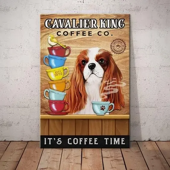 Metal Sign Cavalier King Charles Spaniel Dog Coffee Company Vintage Kitchen Signs Wall Decor Aluminum Signs for Home