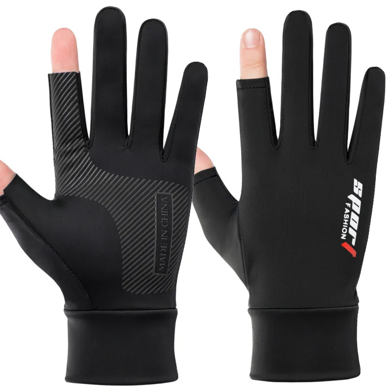 Summer Gloves Men Ice Silk Sun Proction Driving Non-Slip Breathable Thin Touch Screen Elastic Cycling Fishing Fingerless Gloves