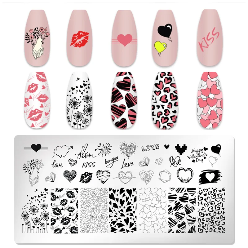 1pc Nail Art Stamping Plates Stainless Steel Template Nail Gel Polish Love Shape Flower Printing Stamping Stencil Nail Art Tools