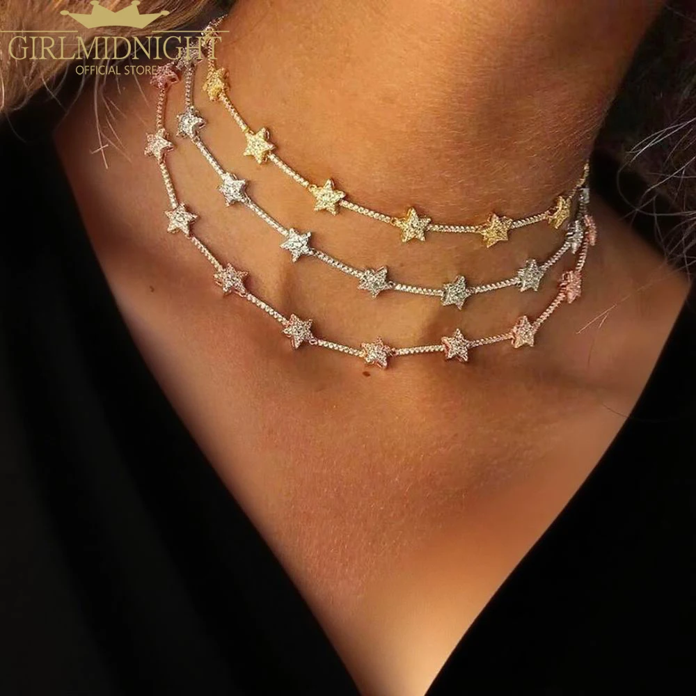 2025 Luxury Geometric Star Northstar Charm Tennis Chain Choker Necklace Full Micro Paved 5A Cubic Zirconia CZ Women Jewelry Gift