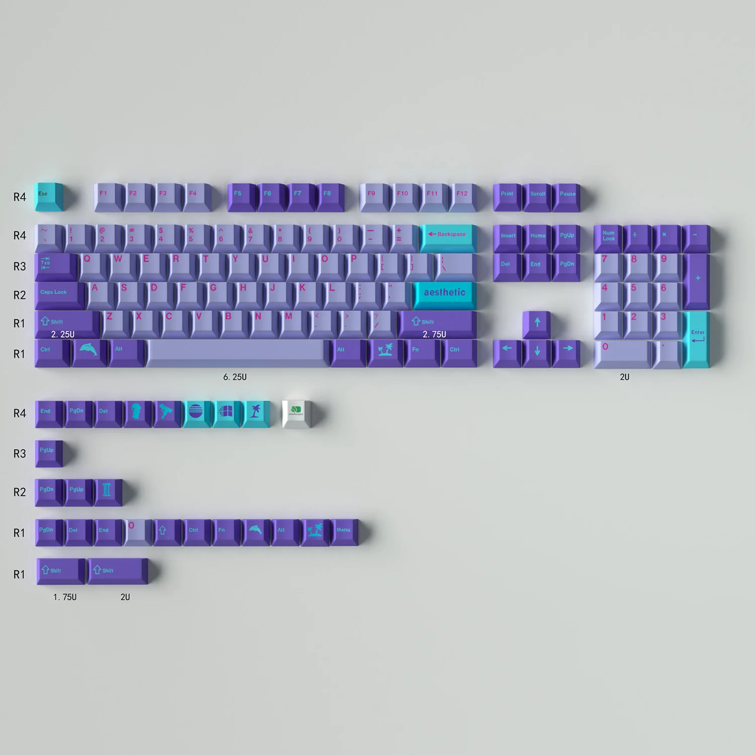 

Gmk Vaporwave Large Set Cherry Profile Pbt Keycap Dye-Sub English Custom Personality Keycaps For Mechanical Keyboard 61/64/68/75