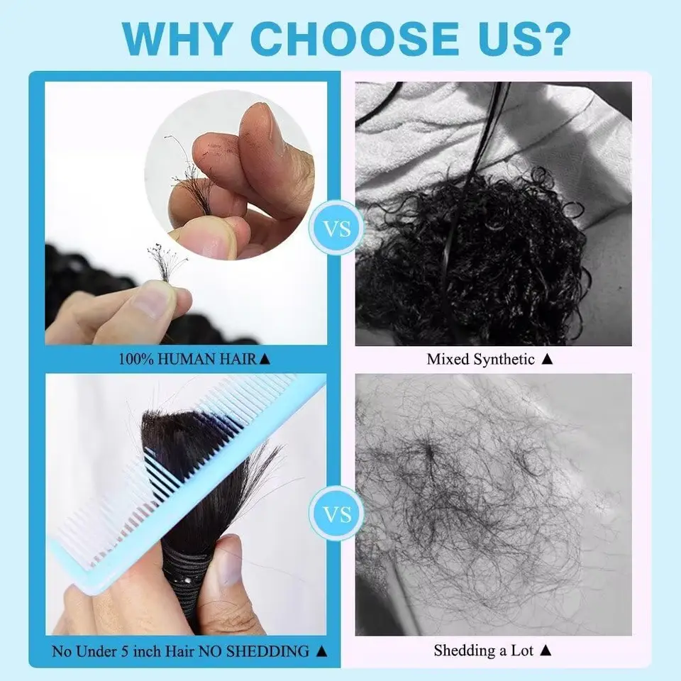Cabello para trenzas boho, cabello humano profundo ondulado para trenzas, extensiones rizadas para trenzas, mojado y ondulado 3