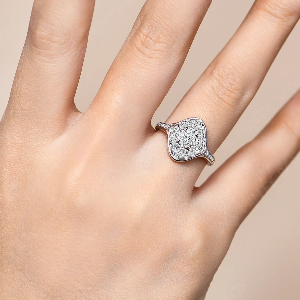 MINTYBOX 925 Sterling Silver Full Moissanite Engagement Ring For Women Oval Cut 0.5ct Diamond Rings Luxury Wedding Fine Jewelry