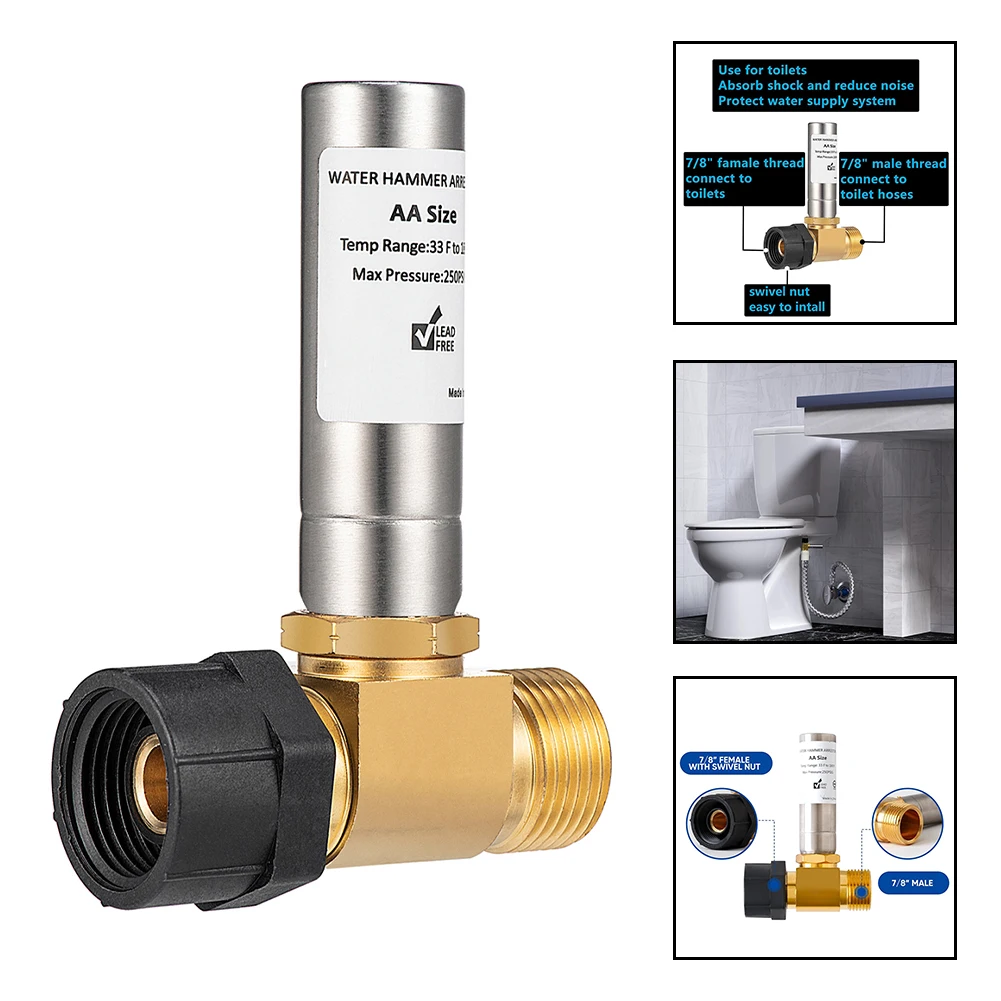 Flexible Design Water Hammer Arrestor Made of Brass and Stainless Steel Suitable for Various Installation Types