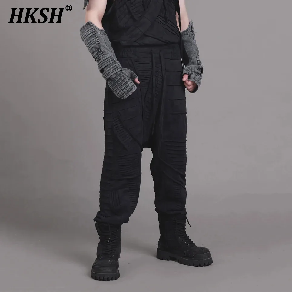 HKSH Waste Land Asymmetric Deconstructed Pleated Waxed Dyed Elastic Waist Niche Sweatpants Casual Dark Men's Tide Pants HK1112