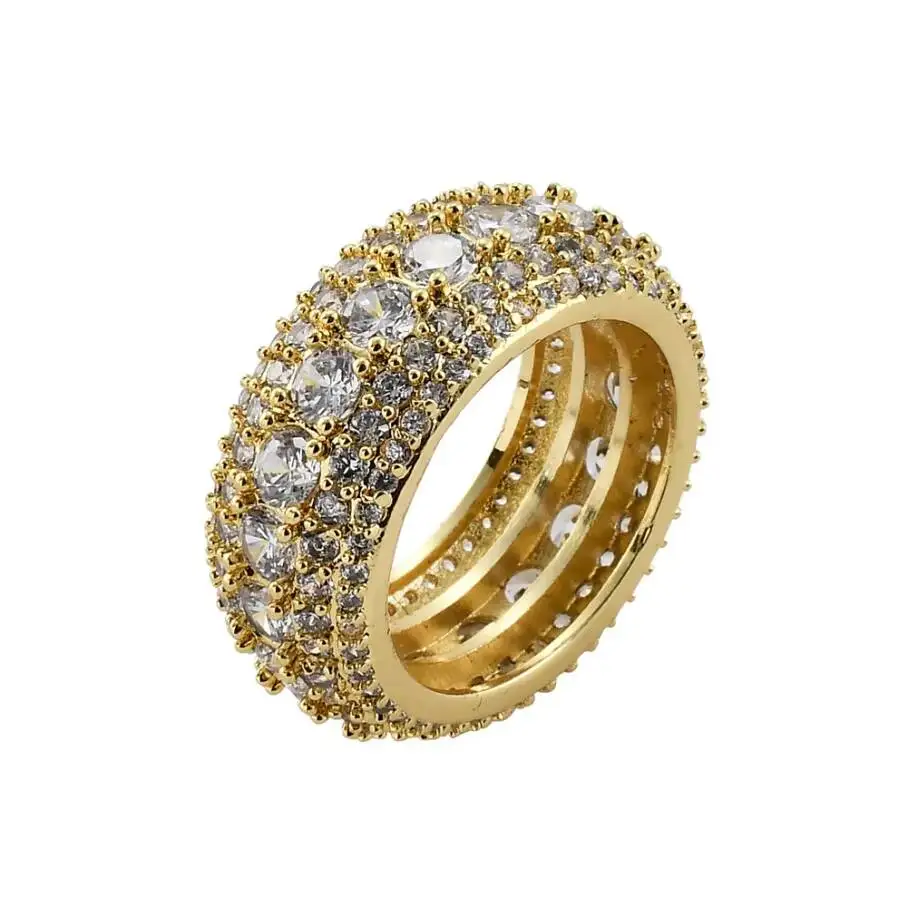 Fashionable 10mm S925 Plated Solid 18K Gold ICED Out Shiny Cuban Band Rings Rapper Style Moissanite Rings for Hiphop Life