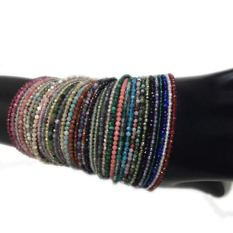 موضة الأوجه الأحجار الكريمة 2 مللي متر الخرز قلادة سوار الوردي الكوارتز كريستال التورمالين العقيق المختنق الرجال مجوهرات نسائية هدية حفلة