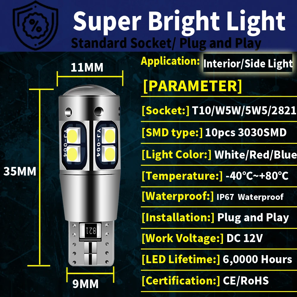 2pcs High Quality T10 W5W Super Bright Car Interior Reading Dome Light Marker Lamp 168 194 LED Auto Wedge Parking Bulbs Orange