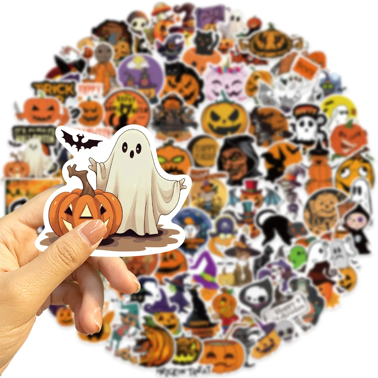 100 Pcs Halloween Pumpkin Wizard Cartoon Waterproof Sticker Notebook Skateboards Refrigerators Halloween Decor Sticker