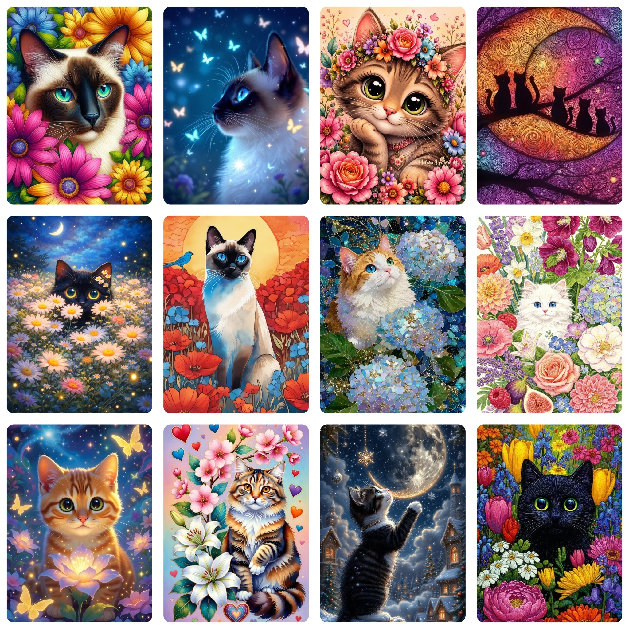 DIY 5D Diamond Painting Adorable Floral Garden Cats, Handmade Hobby Art Craft for Home Wall Decor, Perfect Gift for Pet Lovers