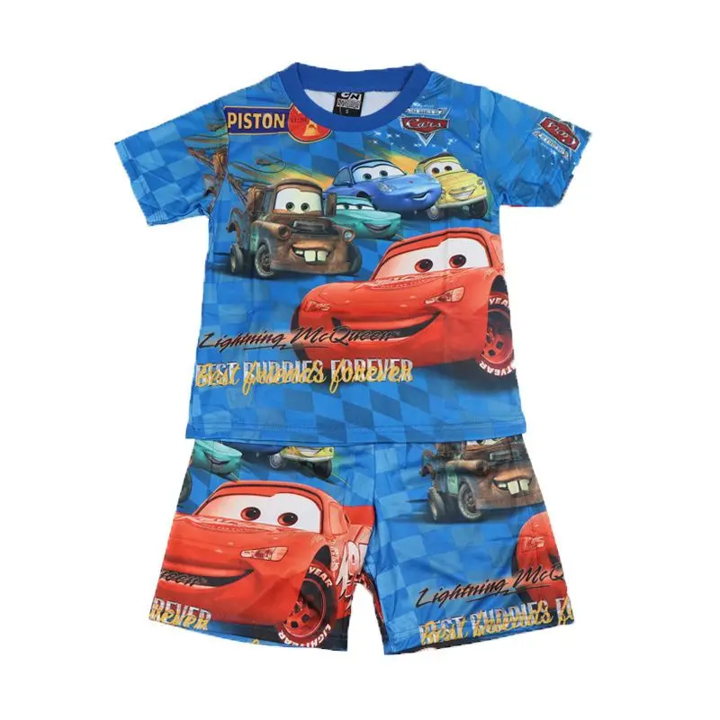 Disney Lightning McQueen Cars cartoon animation clothes summer suit pigiama a due pezzi vestiti ad asciugatura rapida bambini alla moda