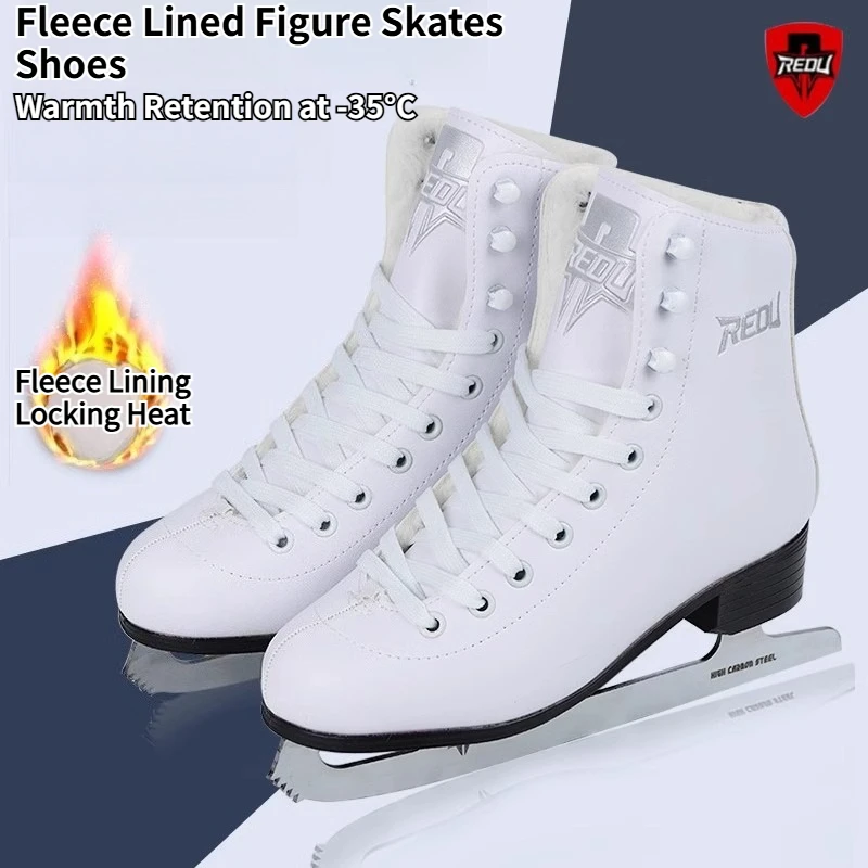 Kids Adults Figure Ice Skates Hard Shell Lace Up Ice Skating Boots Warm Liner Ankle Support Beginner Ice Skates Size EU30-EU44
