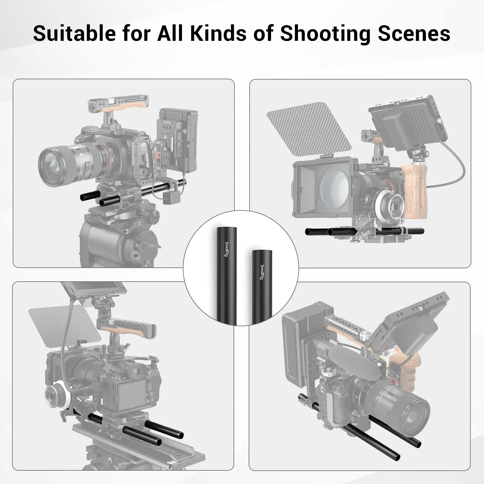 SmallRig-Paquete de varillas de 15mm con conectores de tapa de varilla de rosca M12, varillas de aleación de aluminio para Mattebox Follow Focus,