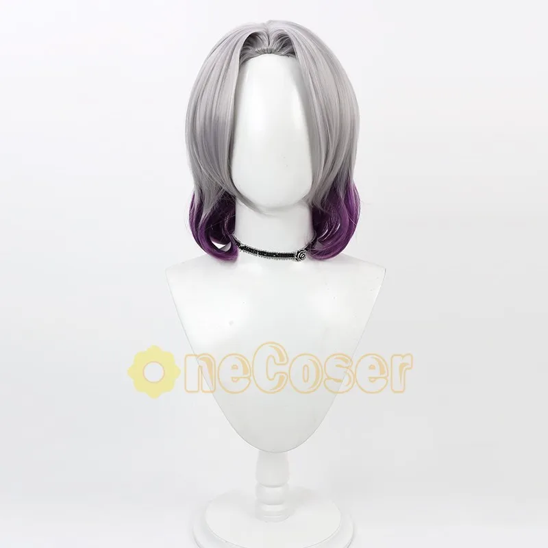 Abel Walker Cosplay Wig Anime Mashle Magic and Muscles Gray Purple Gradient Hair Easton Magic Tattoo Sticker Fiber Hair+Wig Cap