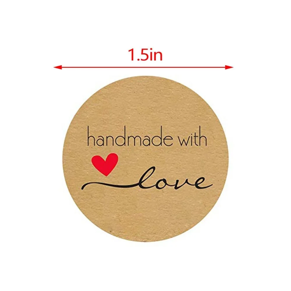 500pcs 1.5Inch DIY Hand Made Handmade With Love Label Wedding Stickers Adhesive Sticker Kraft Round Labels Wholesale price