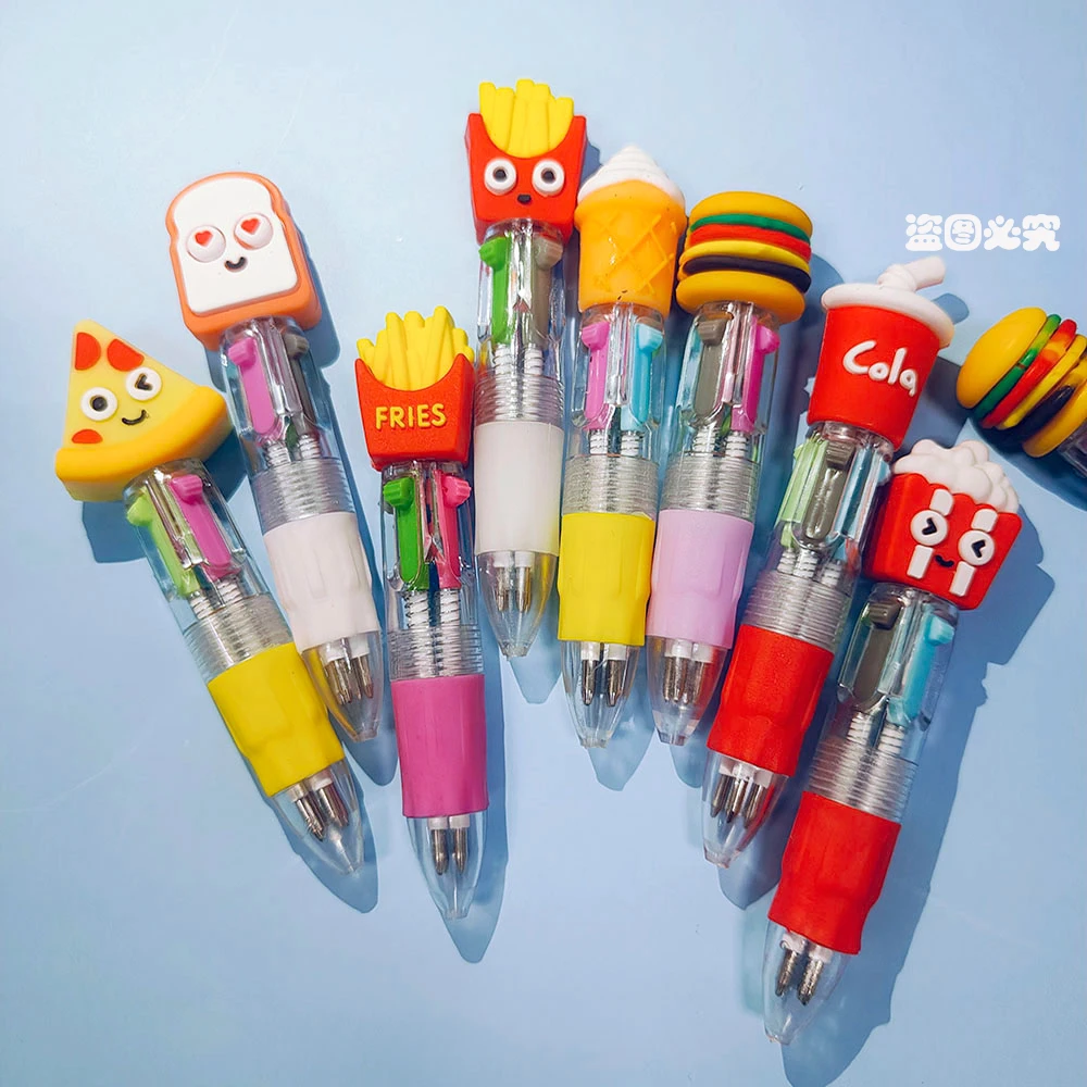 10Pcs/Lot Cute Cartoon Mini 4 Colors Ballpoint Pens Cute Fast Food Hamburger Pizza Multicolor Press Pen School Office Stationery