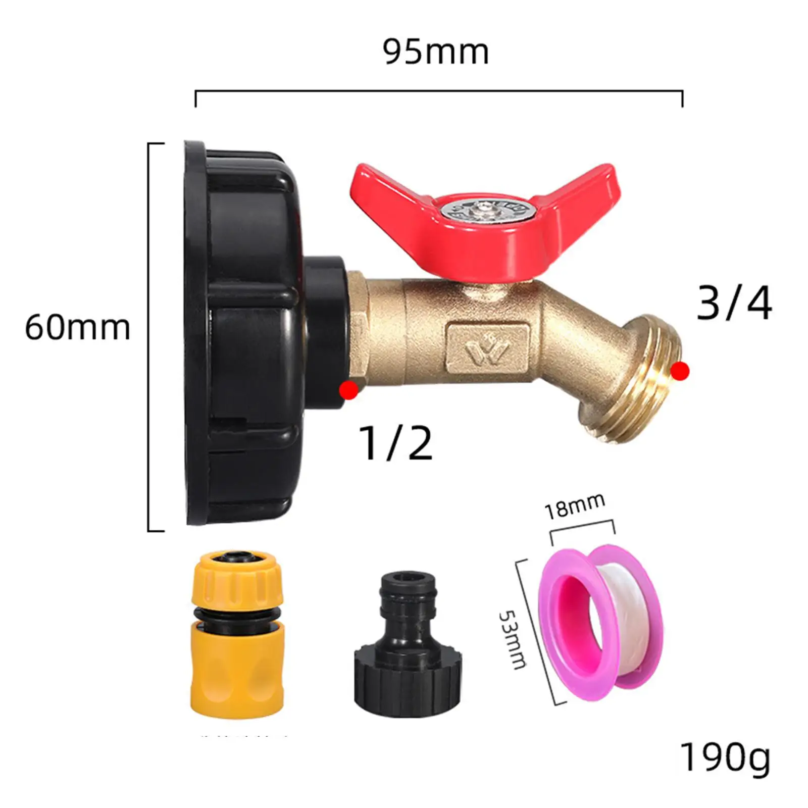 IBC Tote Adapter IBC Tote Fittings,Water Tote Hose Adaptor Practical,60mm 1000L with Brass Faucet IBC Tote Water Tank Adapter