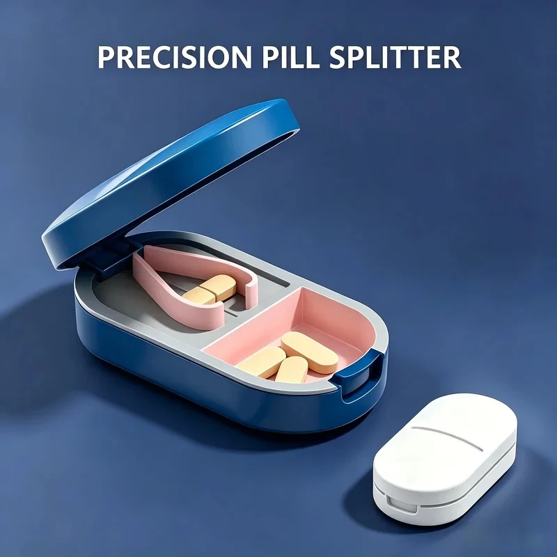 1-4Pcs Pill Splitter 2-In-1 Medicine Storage Box, Sharp Stainless Steel Blade For Cutting Pills And Vitamins Into Half Or Quar