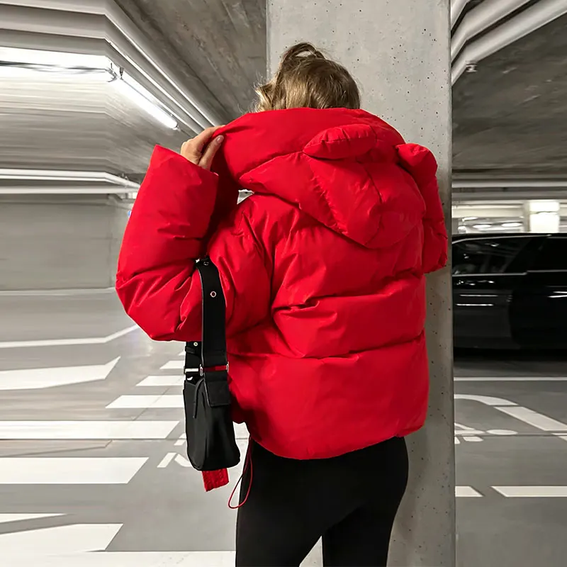Modische Einfarbige Damen-Steppjacke mit Kapuze, Reißverschluss, Langen Ärmeln, Kurzer Schnitt, Locker Geschnitten, Schick, 2026 Herbst Winter Neue Streetwear für den Alltag – Detail 20