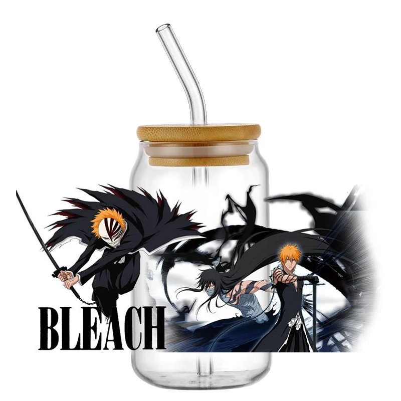 Hotsale 25 BLEACH Popular Anime 16oz UV DTF 3D Transfer Cartoon Sticker Wrap Decals For Glass Can Cup Craft DIY Creative