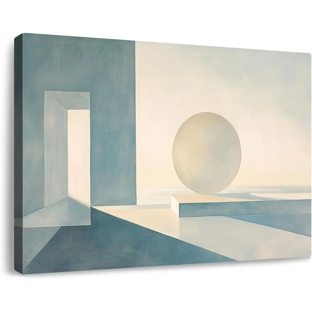 

Blue and White Geometric Abstract Oil Painting, Minimalist Art Print for Home Decor, 30x20in