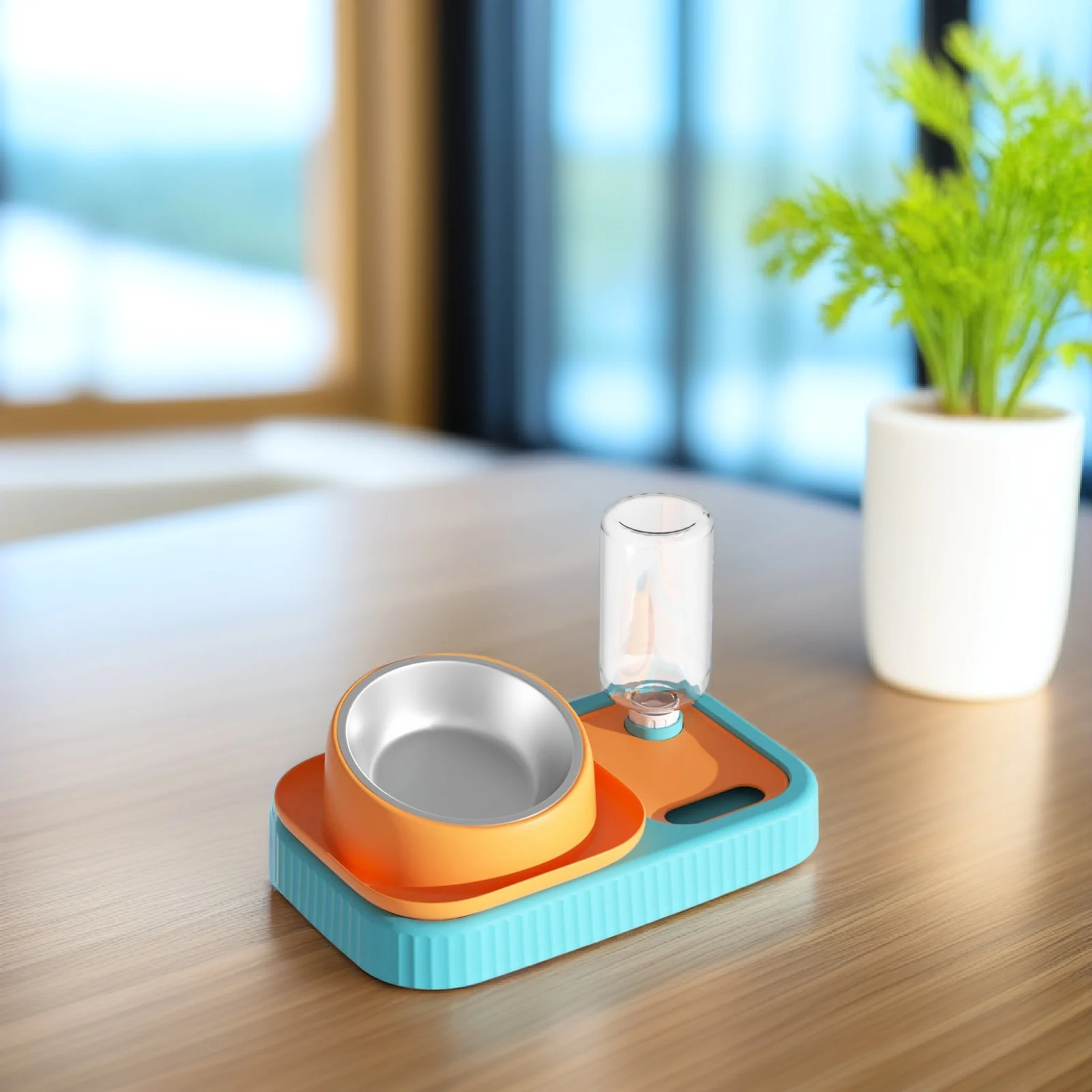 

Double Pet Bowls Durable PP Stainless Steel Small Dog Cat Feeding Bowl Anti fall Dispenser Detachable Feeder Kit