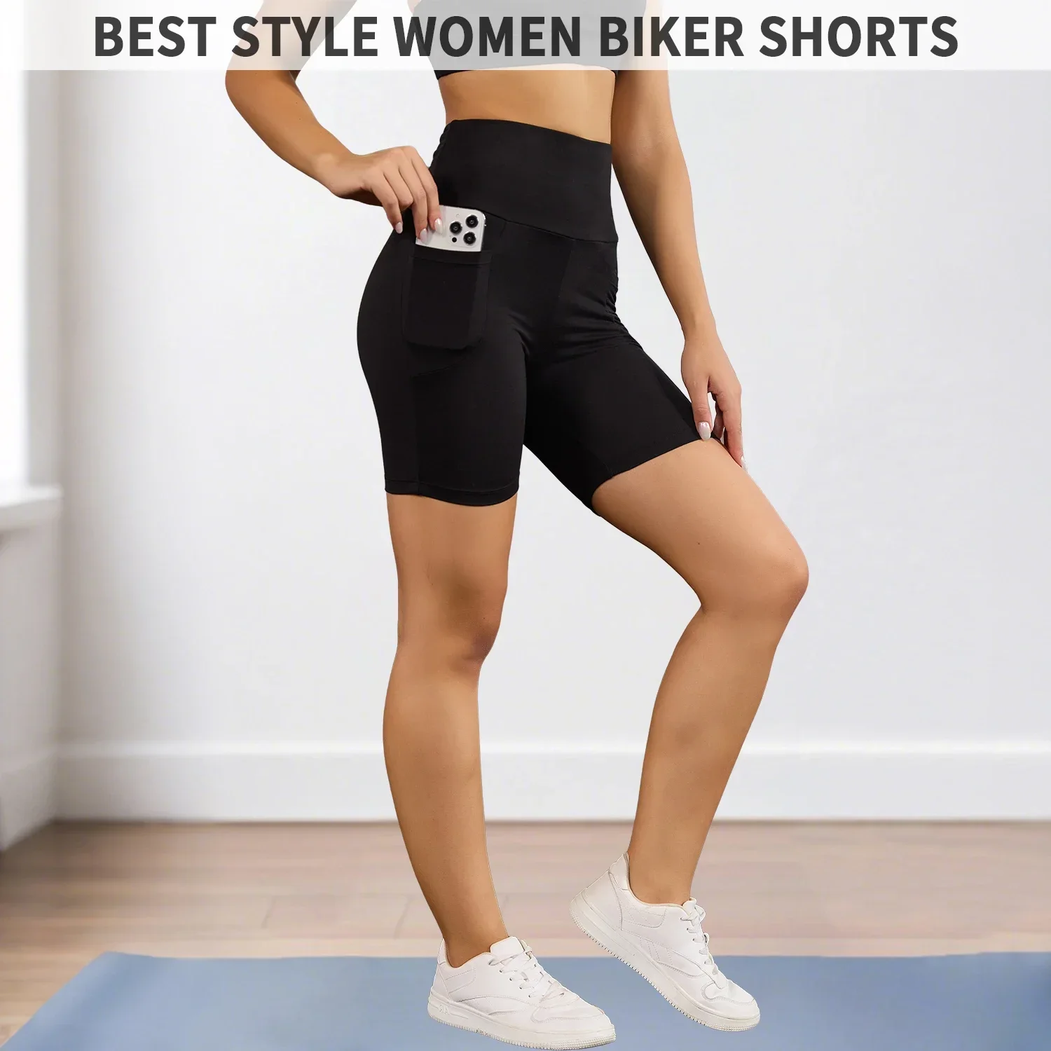 

High Waisted Biker Shorts For Women With Pockets Super Soft No See Through Workout Running Yoga Athletic Push Up Gym