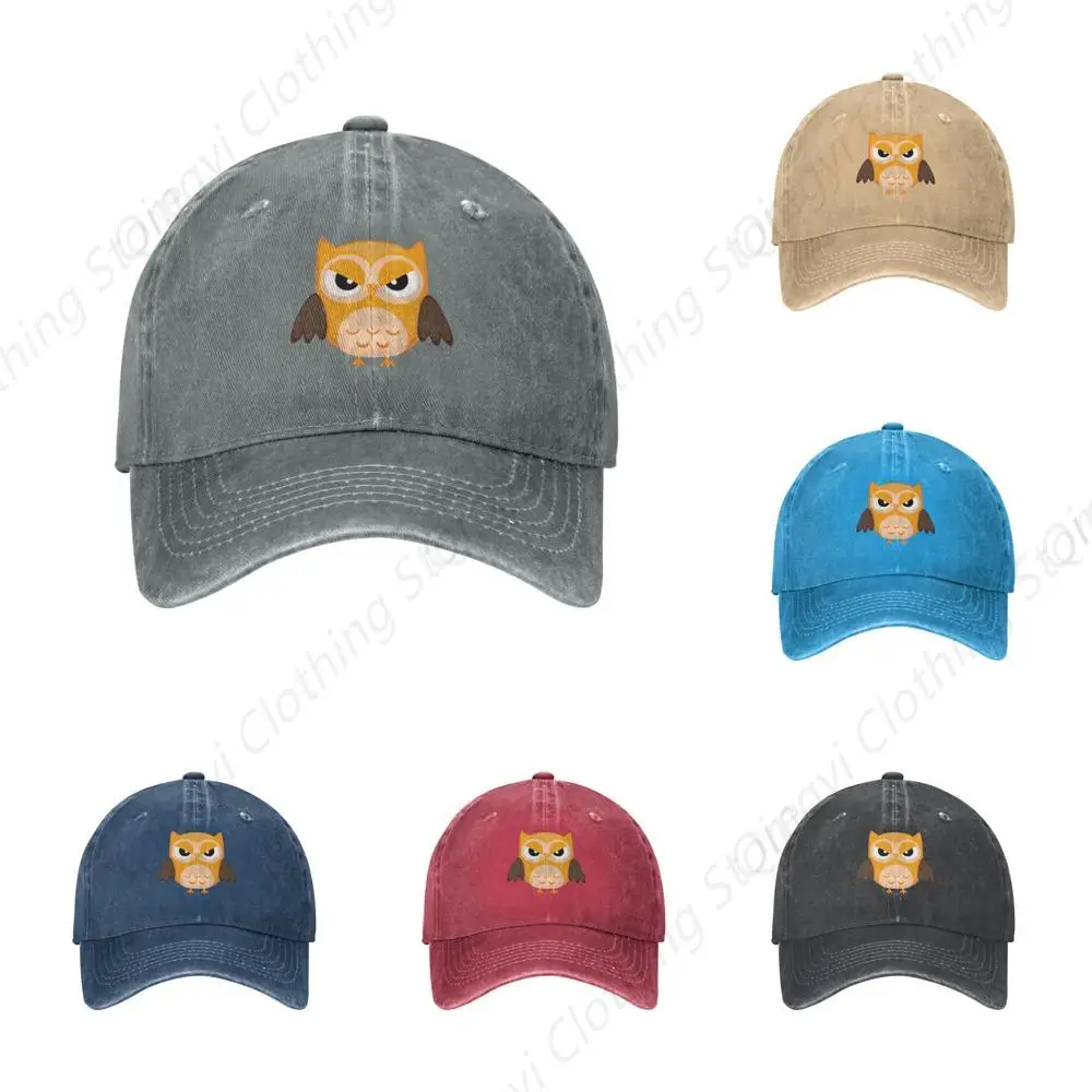 

Cute Orange Owl Gray Vintage Distressed Adjustable Washed Denim Cotton Low Profile Mens Trucker Hat Black Baseball Ball Cap
