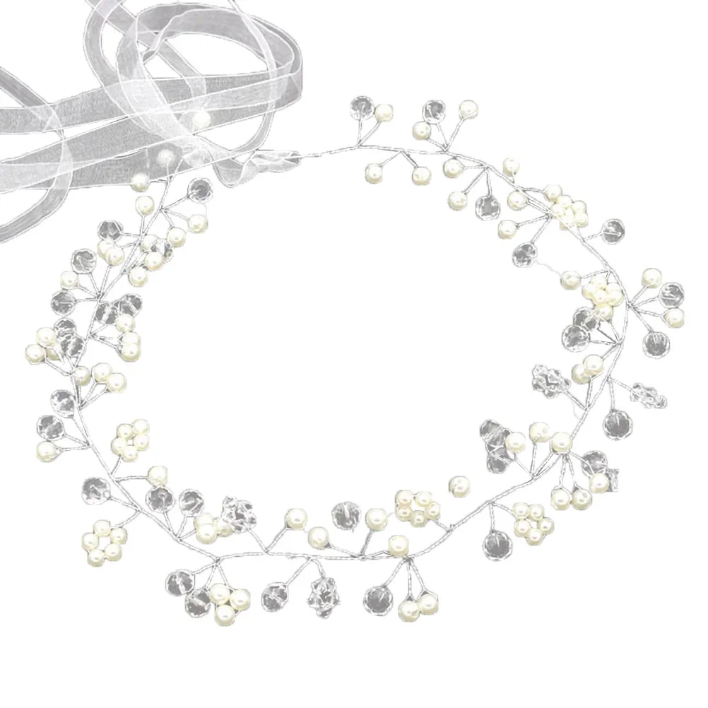 Wedding Hairband Crystal Pearl Crown for Bridesmaids Rhinestone Beaded Silver Wire Elegant Romantic Accessory