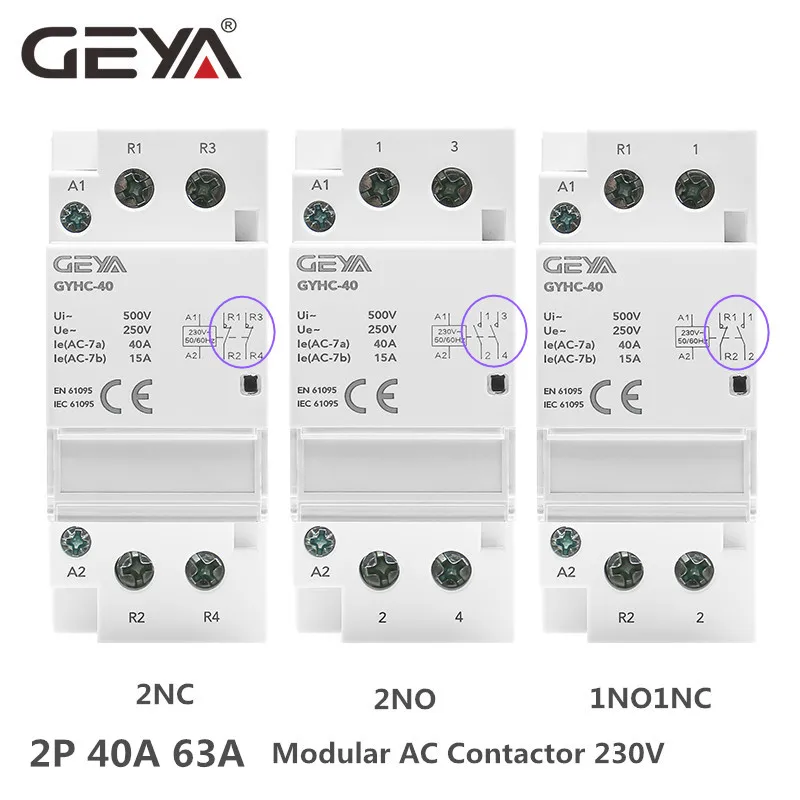 GEYA Modulare Schütz 2P 40A 63A 2NO oder 2NC DIN Schiene Montage AC220V 230V Automatische