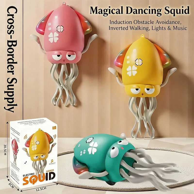 Electric Dancing Squid Toy – Induction Obstacle Avoidance, Inverted Walking, Lights & Music, USB Rechargeable Interactive Toy