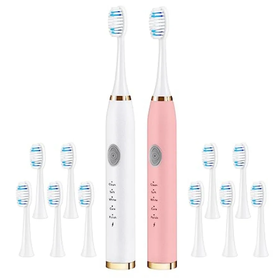 

2 Pack Electric Toothbrush for Adults and Travel Toothbrush Includes 10 Replacement Toothbrush Heads 5 Modes with 2 MIN Smart T