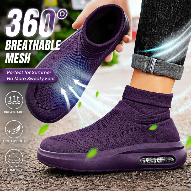Outdoor Casual Running Shoes Wide Toe Men Slip-On Knitted Socks Sneakers Breathable Lightweight Lazy Shoes Easy Wear Sneakers