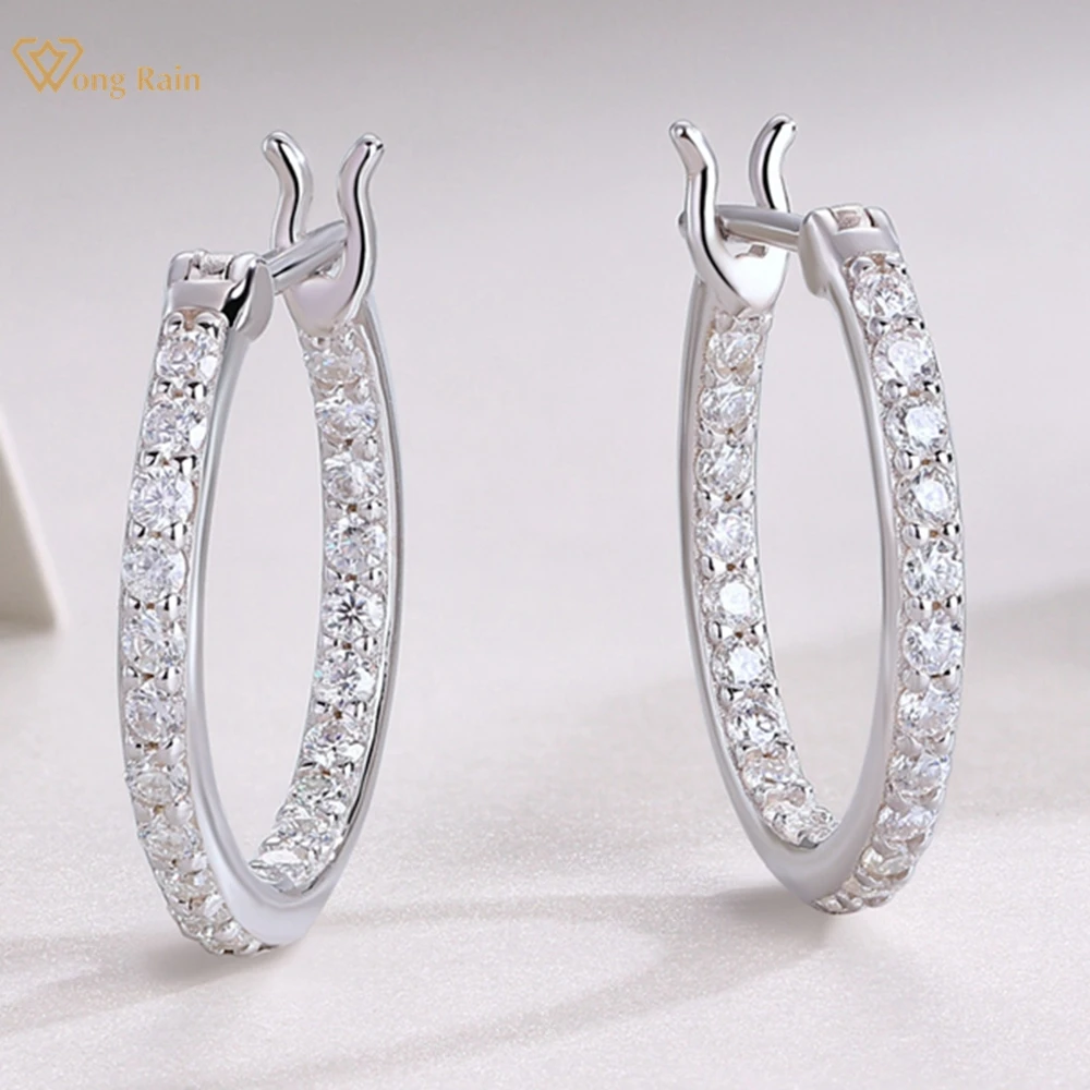 

Wong Rain 100% 925 Sterling Silver VVS1 3EX D Color Real Moissanite Full Diamond Gemstone Elegant Hoop Earrings Fine Jewelry