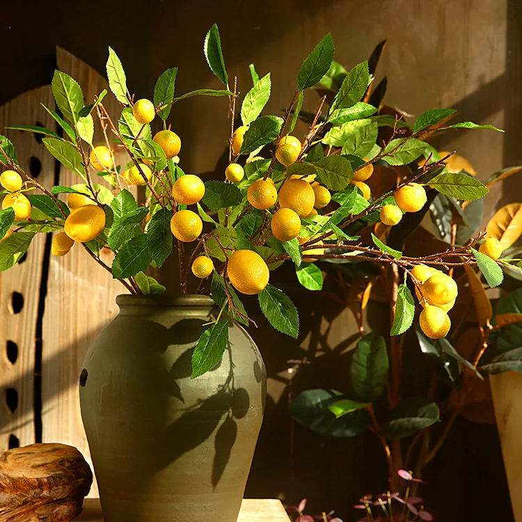 

Artificial Flowers Faux Fruits Fresh Lemon Decorative Arrangement for Indoor Outdoor Creative Home Decor Greenery Table Display
