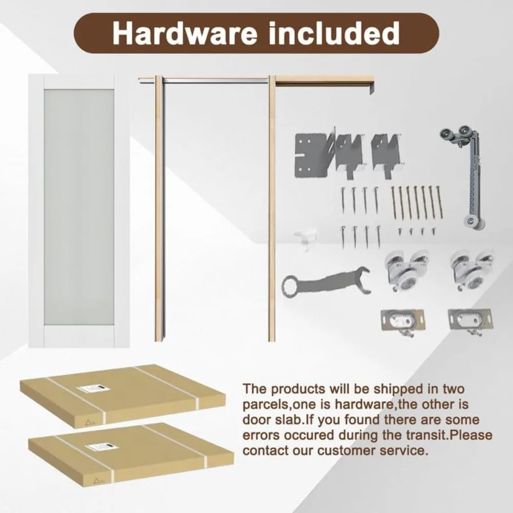 Innentür, 30" x 80" Türplatte aus Vollmilchglas, Türrahmen, Hardware und Soft-Close, Innenschiebetür