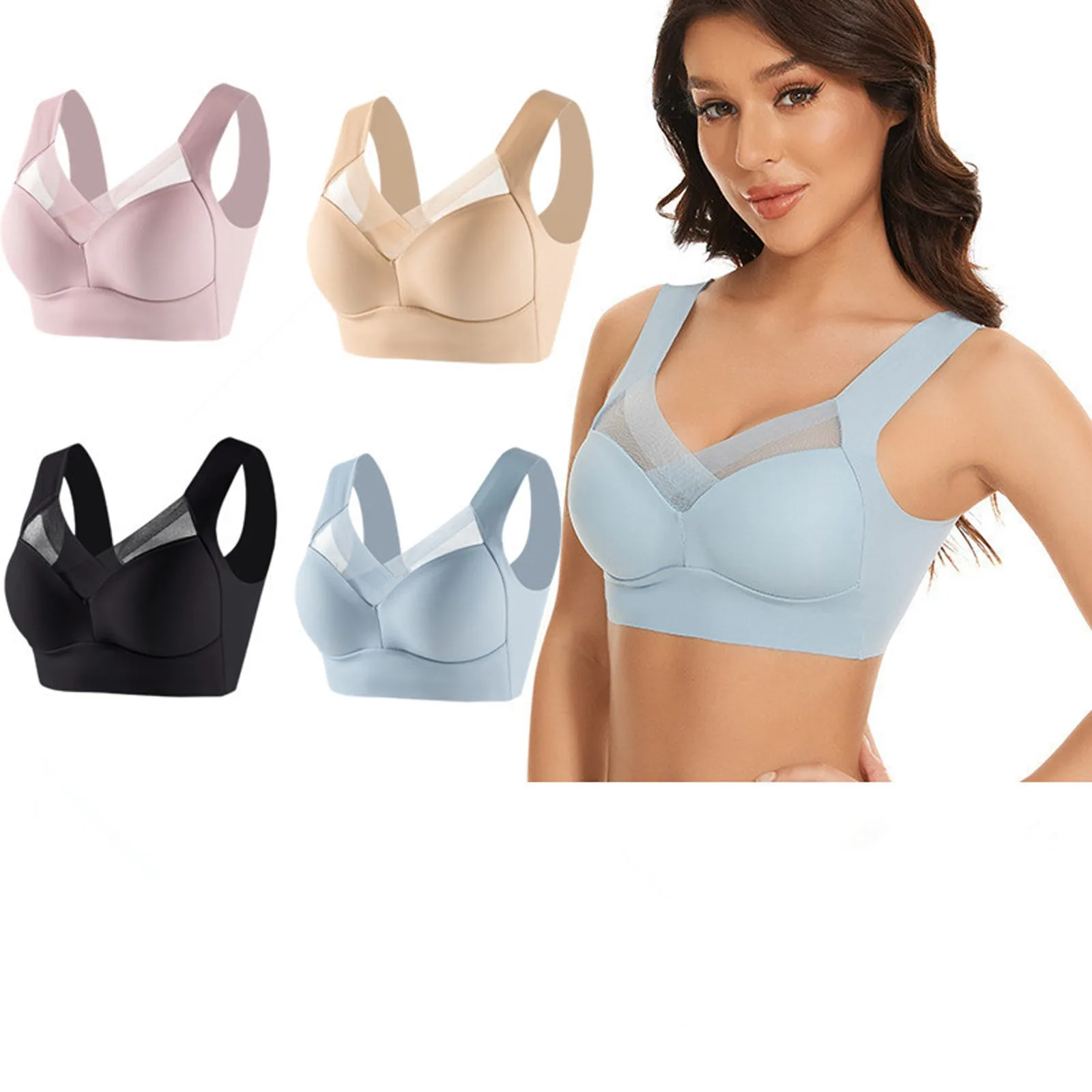 Seamless Bra Bralette Backless Lady Brassiere Vest 1Pc Women Lace Sport Bras Plus Size Female Gathers Shock-Proof Wireless