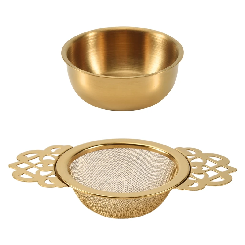 طقم شاي مصفاة شاي من الفولاذ المقاوم للصدأ مع وعاء تنقيط، سهل التنظيف، أداة مطبخ معلقة على شكل أوراق فضفاضة