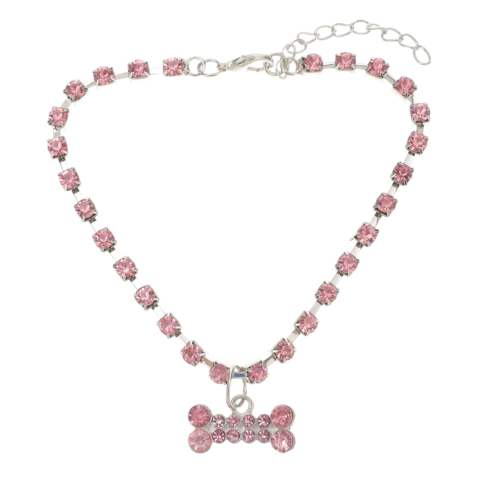 

Bone Necklace Dog Collar Rhinestone Pet Chain Puppy Jewellery Metal Necklaces Adjustable Safe Round Edge Polished