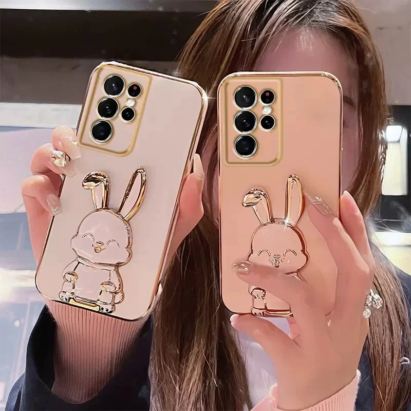 3d niedlichen Kaninchen Kofferraum Telefon halter Beschichtung Fall für Samsung Galaxy S24 S23 S22 S21 S20 Ultra Fe S10 S9 Plus Abdeckung