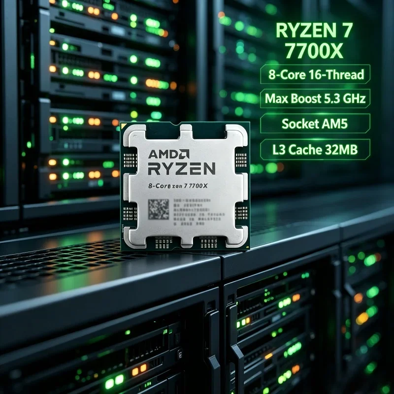 

AMD R7 7700X Ryzen 7 7700X Unlocked CPU 8-Core 16-Thread 5.3GHz Frequency AM5 Socket Desktop Gaming Processor No Box Package
