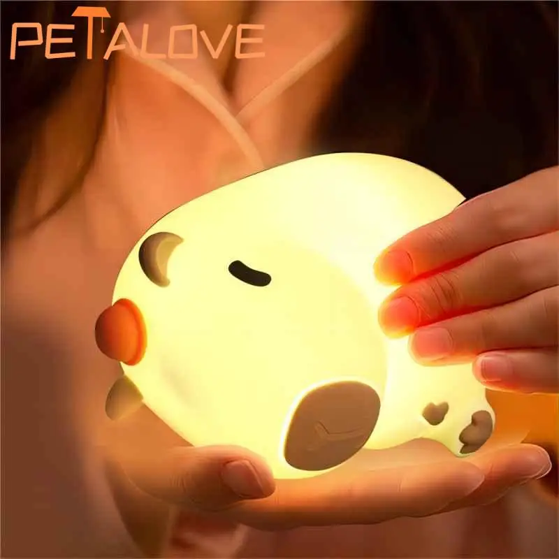 Lampe en silicone capybara pour bébé, veilleuse animale populaire, sommeil nocturne calme, beurre de guérison, décoration chaude et douce, contrôle des robinets