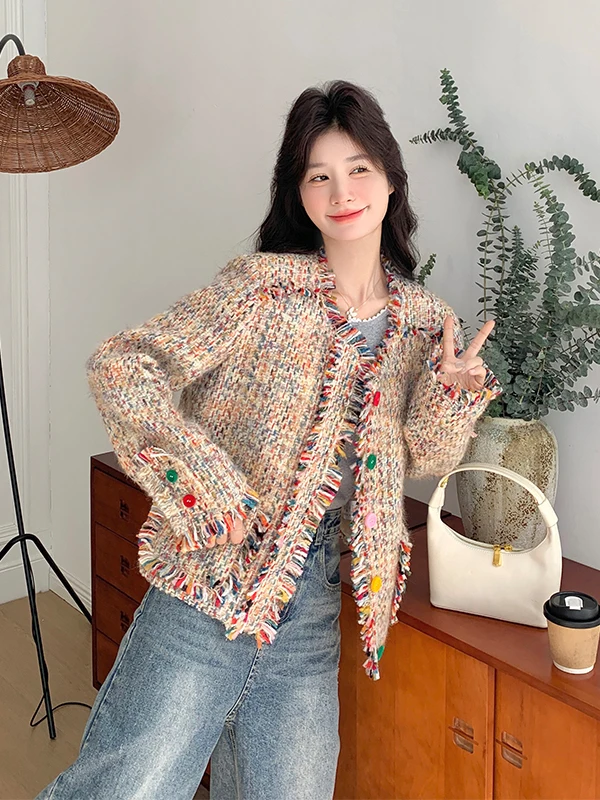 

Женская кофта с бахромой и узором, повседневная, свободного кроя, дышащая, с длинными рукавами и круглым вырезом, для осени