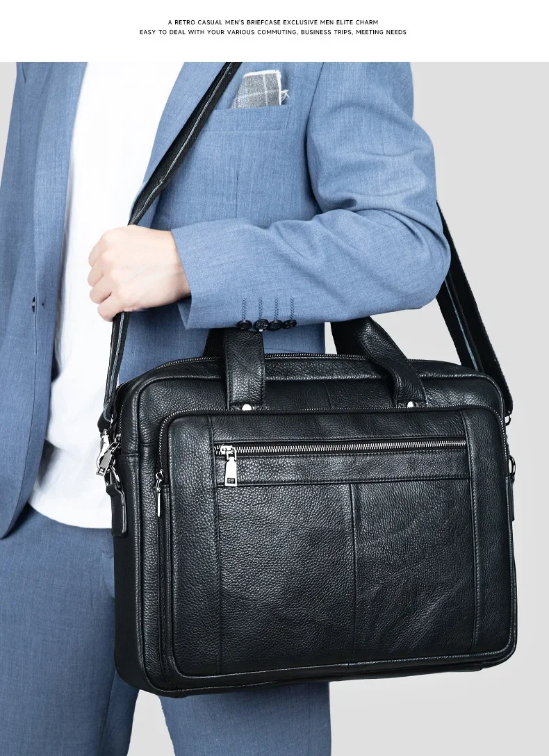 New Arrival Leather Briefcase for Men, 16 Inch Business Handbag with Cowhide Material